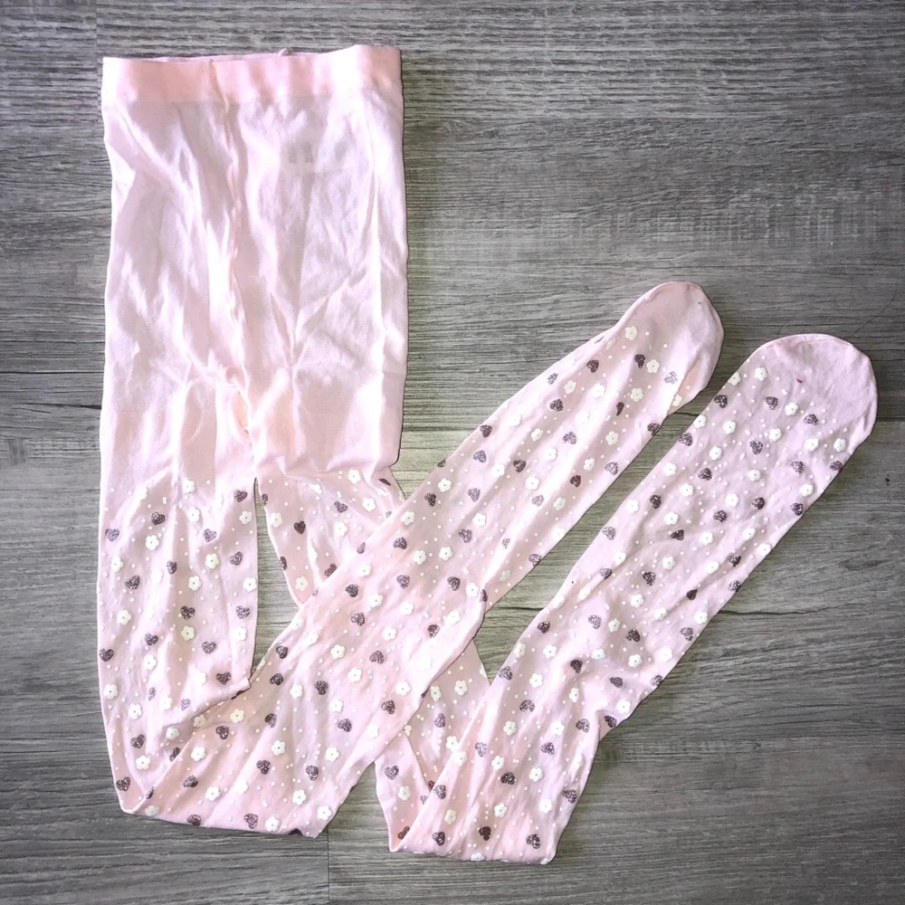 Pink Sheer Embellished Tights - girls 12-14 y.o